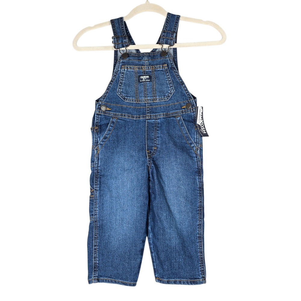 OshKosh B'gosh Denim Overalls Toddler 2T Blue Stretch Carpenter Bibs NWT